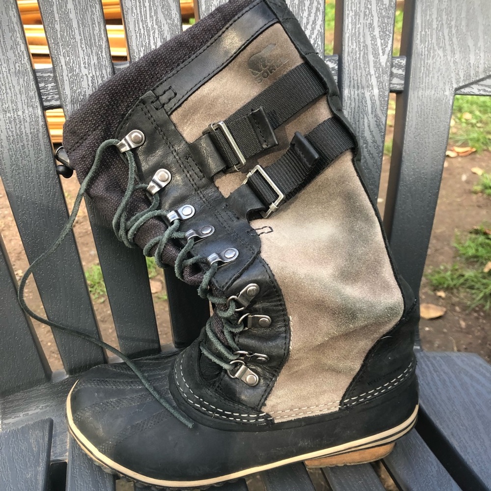 Gray and Black Sorel boots
